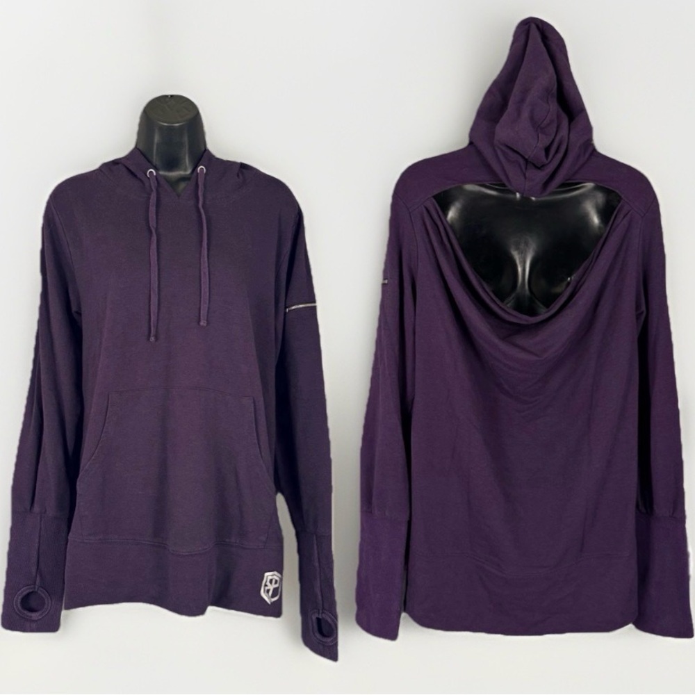 Born Primitive "The Rest Day" Medium Cut-Out Back Hoodie Purple Sleeve Pockets‎